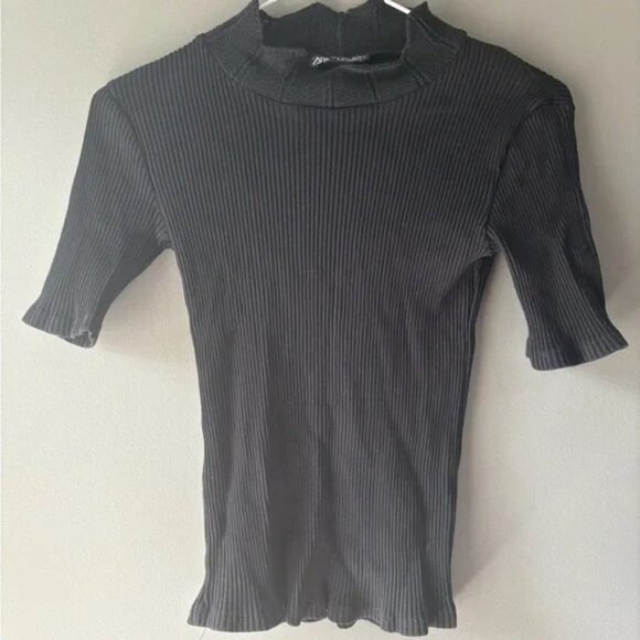 Zara size Small, Black Ribbed Women's Top, fitted - Picture 1 of 5